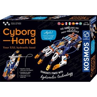 Kosmos Cyborg-Hand - hydraulisch gesteuerte XXL-Roboter-Hand, größenverstellbar, für Linkshänder geeignet, Experimentierkasten für Kinder ab 10-14 Jahre, mehrsprachige Anleitung