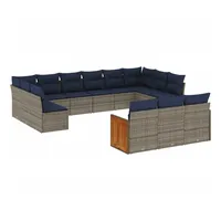 vidaXL Gartensofa-Set mit Kissen, grau, Polyrattan
