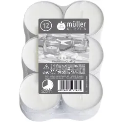 Müller Kerzen Maxilichter, weiß 9480131200 , 1 Packung = 12 Stück, (Ø x H): 55 x 22 mm