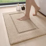 DEXI Badezimmerteppich 40 x 60 cm, Badteppich rutschfest Waschbar, weicher Badematte, Mikrofaser Absorbent Badvorleger, Badematten für Badewanne, Duschraum und Badezimmer, Beige