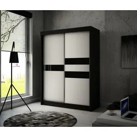 altdecor Kleiderschrank mit Lacobel-Schiebetüren, kugelgelagerte Führungsschienen und Aluminium- Leisten 120 cm Schwarz / Weiß / Lacobel Schwarz - Schwarz/Weiß