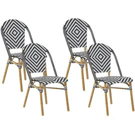 Beliani Rattanstuhl 4er Set Weiß/Schwarz/Braun