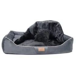 Tierlando ® RUDOLPH - Orthopädisches Hundebett inkl. Schonbezug mit Hundedecke schwarz/ graphit 1,1 m, 25 cm, 90 cm