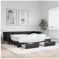 LuxusKollektion Schlafsofa Sofabett 90 x 200 mit Bettkasten & Schublade & Matratze Schwarz schwarz