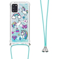 Handykette Hülle für Xiaomi Redmi A3 Glitzer Treibsand Necklace Hülle mit Kordel zum Umhängen Silikon Clear Handy Schutzhülle Bumper dünn Hülle mit Band Case zum umhängen Einhorn