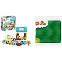 LEGO 10986 DUPLO Zuhause auf Rädern, Spielzeugauto mit großen Steinen & 10980 DUPLO Bauplatte in Grün, Grundplatte für DUPLO Sets, Konstruktionsspielzeug für Kleinkinder, Mädchen und Jungen