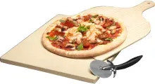 Preisvergleich Produktbild A9OZPS1 Pizzastein-Set ( Pizzastein, Holzbrett, Edelstahl-Schneidemesser )