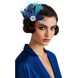 BABEYOND 1920s Flapper Feder Haarband - Great Gatsby Stirnband Damen 20er Jahre Stil Charleston Fasching Kostüm Accessoires Blau