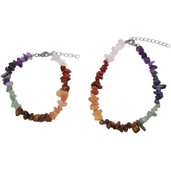 Schmuckset FIRETTI "Multipack Schmuck Geschenk Armband Fußkette Chakra Edelsteine", bunt (silberfarben, lila, blau, grün, braun, orangerot, rot, weiß, lila, blau, grün, braun, orangerot, rot, weiß), Schmuck-Sets, Damen, Edelstahl, Made in Germany - mit Edelsteinen