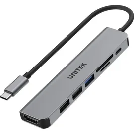UNITEK uHUB S7+ Kabelgebunden USB 3.2 Gen 1 (3.1 Gen 1) Type-C Grau
