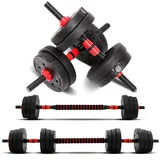 Youyijia 2 in 1 Hanteln Set 30kg Hantelset Verstellbar Kurzhanteln Langhantel Kunststoff Hantelscheiben mit Verbindungsstahlrohr für Kraftsport Fitness Home Gym