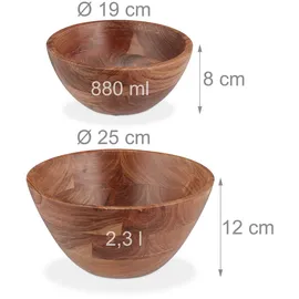 Relaxdays Salatschüssel, 2er Set, Akazienholz, braun