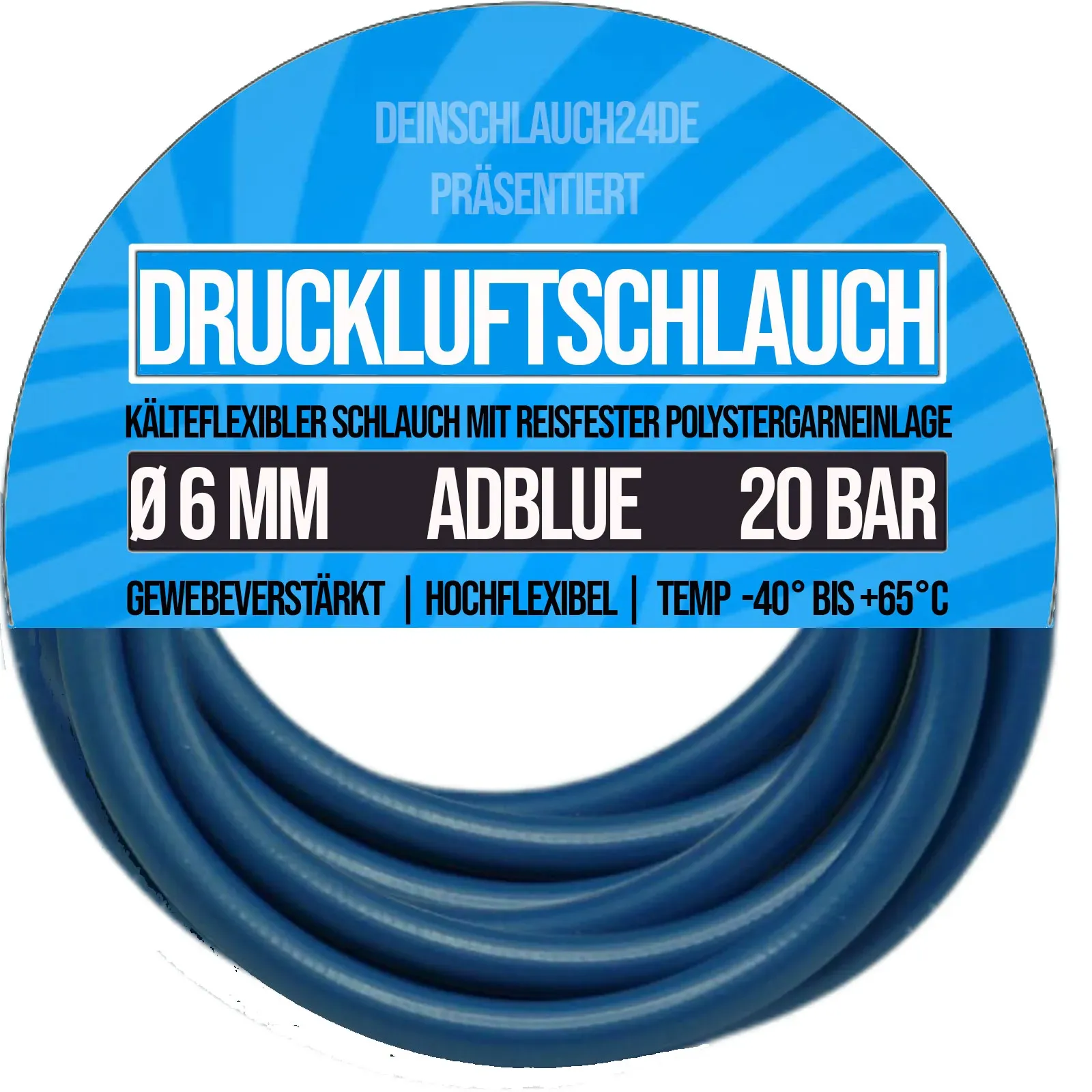 6 x 12 mm PVC BUNA Druckluft Pressluft Kompressor Luft Universal Schlauch blau P...