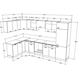 VCM Winkelküche Esilo L-Form 328 x 178 cm weiß/sonoma-eiche