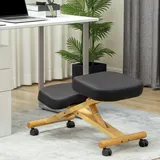 Ergonomischer Kniestuhl Mit Verstellbarer Höhe, Ergonomischer Stuhl Für Büro Und Zuhause, Ergonomischer Kniehocker Aus Holz Mit Rollen, Schwarz