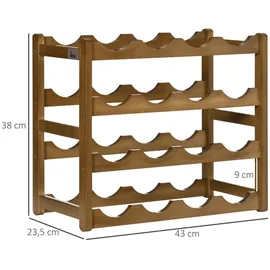 Homcom Weinregal Flaschenregal für 16 Flaschen Wasserfestes Standregal Getränkeregal aus Bambus Braun 43 x 23,5 x 38 cm