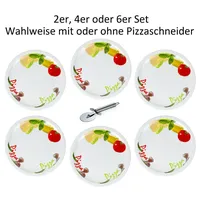 Cosy & Trendy Pizzateller Ø 31cm aus Porzellan im Mediterranen Design, wahlweise inkl. Pizzaschneider