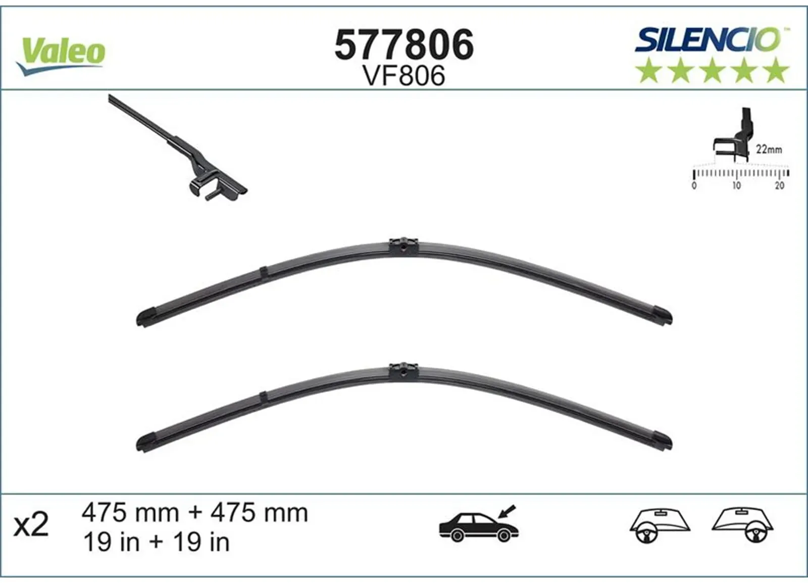 Valeo Silencio Flachbalken-wischer Set Vorne Passend Für Vw Lupo Vf806 577806: Wischblatt Vw: 1j0998002b Vw: 6n0998003 Vw (svw): 1j0998002b Bosch: 339