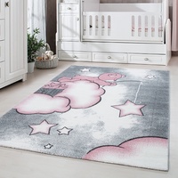 Carpetsale24 Kinderteppich Modern Bär-Design Pink 160 cm Rund - Kurzflor Teppich Kinderzimmer Waschbarer Babyteppich Spielteppich für Junge und Mädchen Extra Weich und Antiallergen Runder Spielteppich