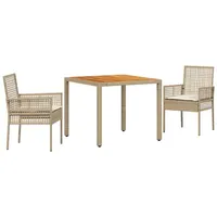 VidaXL 3-teiliges Garten-Essset mit Kissen Beige Poly Rattan