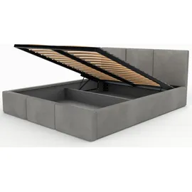 Muralo Polsterbett Stoffbett Bett mit Bettkaste Container Doppelbett für Schlafzimmer - 120 cm x 200 cm - grau