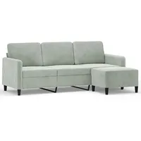 vidaXL 3-Sitzer-Sofa mit Hocker Hellgrau 180 cm Samt