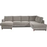 lisa design Jake - Wohnlandschaft - mit Schlaffunktion und Bettkasten - 7-sitzer - aus Cord - rechts - Hellgrau