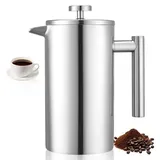 Vevor French Press Kaffeemaschine, 1 L Edelstahl Kaffeepresse Teebereiter mit Filter, große doppelwandige isolierter französische Kaffeebereiter für Camping Reisen Küche, Kaffeezubereiter Silber
