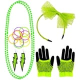 W WIDMANN MILANO Party Fashion - Verkleidungsset 80er Jahre Mode, Neon, Haarreif, Perlenketten, Ohrringe, fingerlose Netzhandschuhe, 10 Armbänder, Disco, 80s, Karneval, Mottoparty