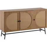 FineBuy Sideboard 140cm MDF Eiche Dekor mit 3 Türen in Ratten Wiener Geflecht Design Kommode mit Metall Schwarz