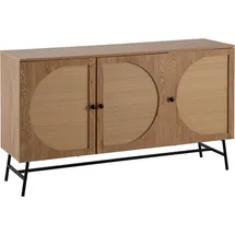 FineBuy Sideboard 140cm MDF Eiche Dekor mit 3 Türen in Ratten Wiener Geflecht Design Kommode mit Metall Schwarz