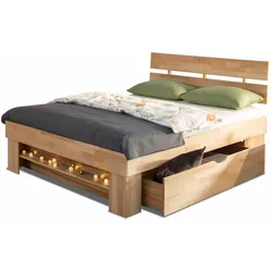 Stauraumbett HOME AFFAIRE "Triest", beige (kernbuche), B:185cm L:212cm, Betten, aus FSC-zertifizierter massive Buche