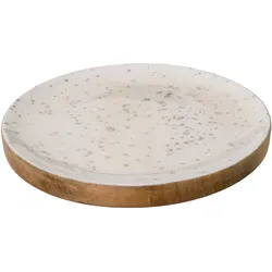 Dekoteller CREATIV DECO "Weihnachtsdeko", braun (weiß, braun), H:3,00cm Ø:30,00cm, Holzwerkstoff, Dekoschalen, mit silberfarbener Schattierung