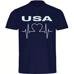 multifanshop Herren T-Shirt - USA - Herzschlag - Druck weiß - Männer