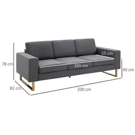 Homcom Sofa Stoffsofa Sitzmöbel Kissen Armlehne Leinen dunkelgrau 200 x 82 cm