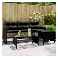 vidaXL Loungesofa Gartensofa in L-Form mit Tisch und Kissen Schwarz Poly Rattan schwarz