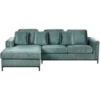 4-Sitzer Ecksofa Samt blaugrün mit Chaiselongue rechts Edelstahlfüße schwarz Osl