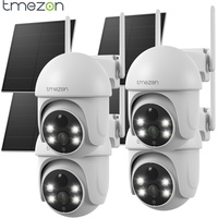 TMEZON 4PCS 360° PTZ Solar Überwachungskamera Akku Außen WLAN Kabellose Kamera