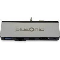 Plusonic Docking Adapter/Hub für Microsoft Surface Go, 5in1: USB 3.0/RJ45 Netzwerk/Type-C/HDMI/AUX, Dockingstation + USB Hub