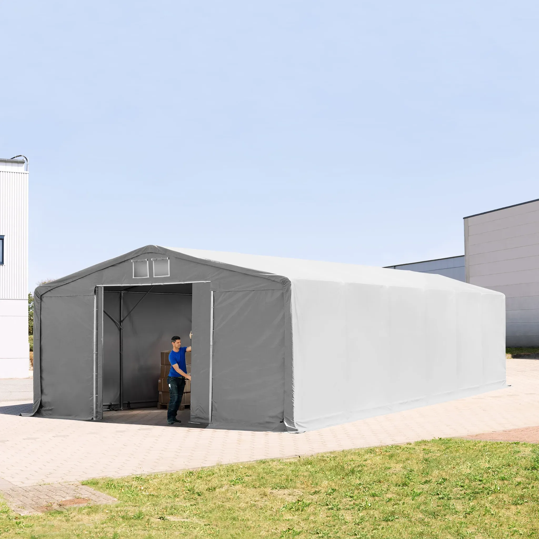 TOOLPORT Outlander 8x12m Zelthalle, PVC-Plane, grau, ohne Statik - (79946)