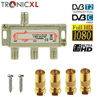 TronicXL Premium Koax Antennenverteiler HD 3D 4K Verteiler Weiche Splitter DVBT DVBT2 DVBC SAT Unicable Kabelfernsehen Antennen Verteiler