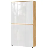 Lomadox Schuhschrank CALOVETO-01 Diele in Navarra Eiche Nb. mit weiß Hochglanz, B/H/T: 105/199/41 cm braun|weiß
