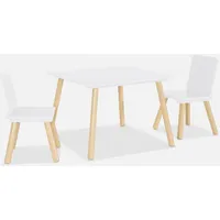 Sweeek Quadratischer Kindertisch mit 2 Stühlen, Beine aus Kiefer,