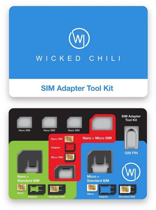Wicked Chili SIM-Adapter-Set & Travel Case in Kreditkartengröße Smartphone-Adapter N/A zu Nano, Micro, Standard schwarz