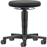 bimos Allround Hocker mit Rollen, Stoff schwarz, Sitzhöhe 450-650 mm, Farbring blau