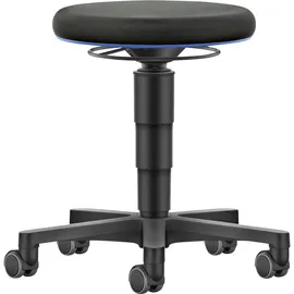 bimos Allround Hocker mit Rollen, Stoff schwarz, Sitzhöhe 450-650 mm, Farbring blau