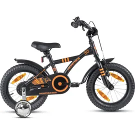PROMETHEUS BICYCLES Kinderfahrrad 14 Zoll ab 4 Jahre mit Stützräder und Rücktritt SCHWARZ|SCHWARZ|orange 14"