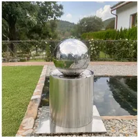 Köhko - Kugelbrunnen Ø25cm mit integrierte LED-Beleuchtung auf zylindrischen Edelstahl Eimer H30cm hochglanzpoliert Gartenbrunnen aus Edelstahl