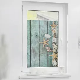 Lichtblick Fensterfolie Bretter Beach, 1 St., blickdicht, strukturiertKlebepunkte, selbstklebend, Sichtschutz blau