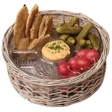 Dekoleidenschaft Snackschale Cuisine aus Weide & Glas, Servierschale mit Fächern, Dipschale, Servierplatte, Sortierteller, Snackteller
